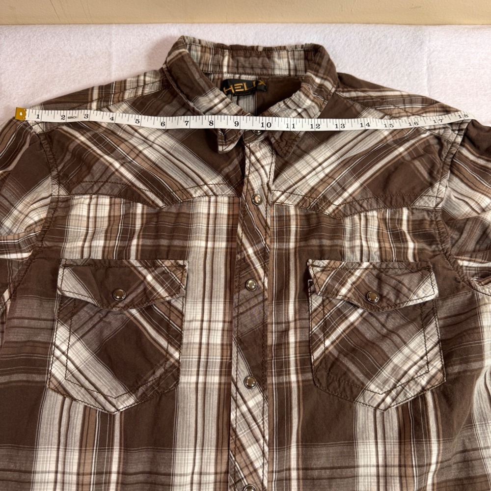 Helix Mens Brown Plaid Western Pearl Snap Shirt Long Sleeve‎ Cotton Large - Picture 8 of 16